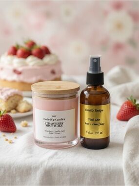 Strawberry Linen Sanctuary Set | Strawberry Shortcake Candle + 4oz Linen Spray